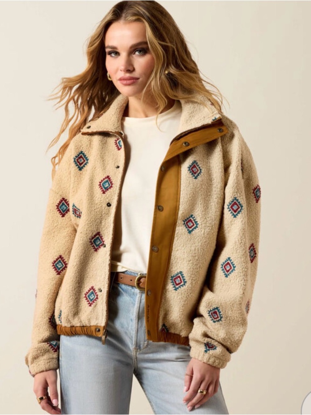 Ariat Women’s Sherpa Western Aztec Embroidered Full Zip Fleece Jacket | L